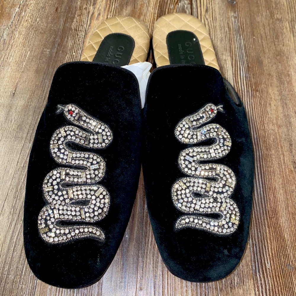 Gucci Men Velvet/Silk Snake Slippers